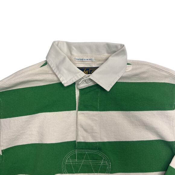 Vintage Rugby Ralph Lauren Slim Fit Polo Shirt Preppy Ivy League XS Green Stripe - Picture 3 of 12